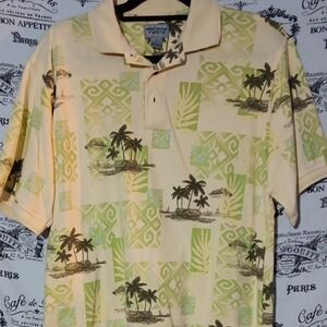 2 Windham Pointe Polo Hawaiian Print Tropical Shirt M Golf Summer Yellow White